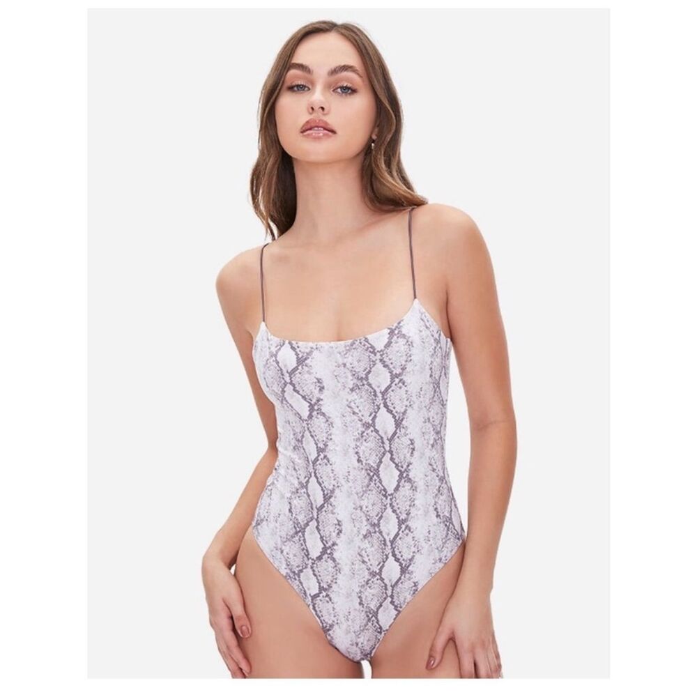 FOREVER 21 | Snake Print Spaghetti Strap Bodysuit Black White NEW Women’s Size L